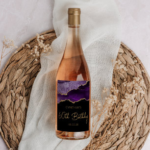 Etiqueta Para Botella De Vino Fiesta de cumpleaños 60 Chic Agata Geoda Púrpura D