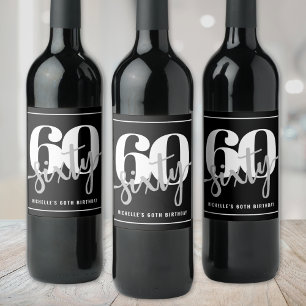Etiqueta Para Botella De Vino Fiesta de Cumpleaños 60 Personalizada Moderna Negr