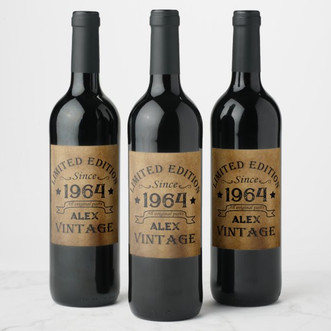 Etiqueta Para Botella De Vino Fiesta de cumpleaños 60 vintage personalizada (Botellas)