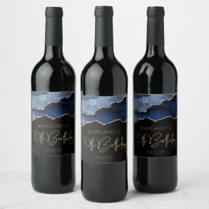 Etiqueta Para Botella De Vino Fiesta de cumpleaños 70 Chic Agata Geoda Azul Dora