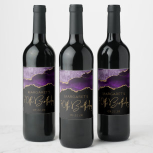 Etiqueta Para Botella De Vino Fiesta de cumpleaños 70 Chic Agata Geoda Púrpura D