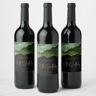 Etiqueta Para Botella De Vino Fiesta de cumpleaños 70 Chic Agate Geoda Verde Dor