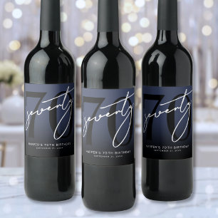 Etiqueta Para Botella De Vino Fiesta de cumpleaños 70 moderna azul