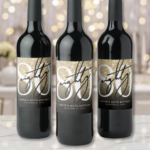 Etiqueta Para Botella De Vino Fiesta de cumpleaños 80 con purpurina dorada
