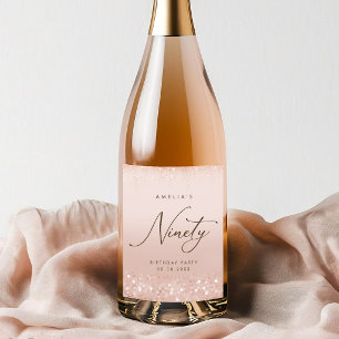 Etiqueta Para Botella De Vino Fiesta de cumpleaños 90 Modernos Negro Oro
