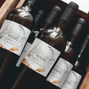 Etiqueta Para Botella De Vino Fiesta de cumpleaños con tema de pesca O-Fish-Ally