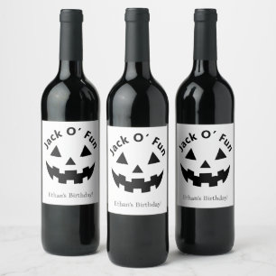 Etiqueta Para Botella De Vino Fiesta de cumpleaños de Halloween   Jack O' Fun Pu