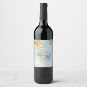 Etiqueta Para Botella De Vino Fiesta de Cumpleaños de Hojas Celestiales en Acuar