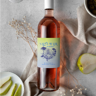 Etiqueta Para Botella De Vino Fiesta de Cumpleaños de Vaquera Sirena Azul Coster