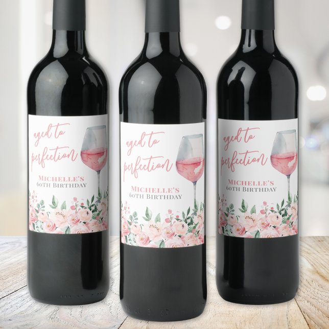 Etiqueta Para Botella De Vino Fiesta de cumpleaños de Wine Floral (Wine Floral Birthday Party Wine Label )