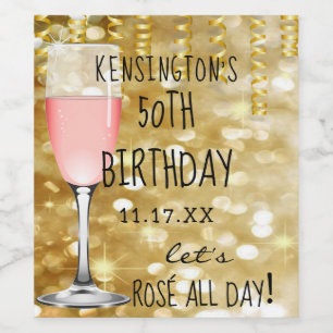 Etiqueta Para Botella De Vino Fiesta de cumpleaños del oro de Rosé Champán o