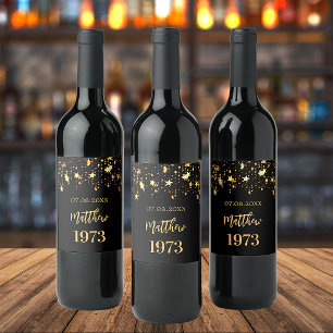 Etiqueta Para Botella De Vino Fiesta de cumpleaños estrellas de oro negro año de