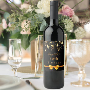 Etiqueta Para Botella De Vino Fiesta de cumpleaños estrellas de oro negro moda m