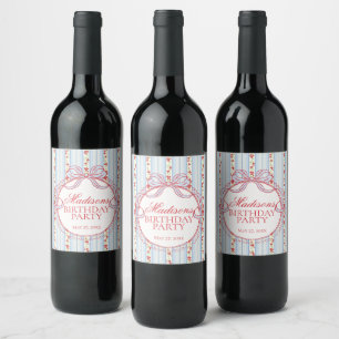 Etiqueta Para Botella De Vino Fiesta de Cumpleaños Floral Antiguo Rojo y Azul El