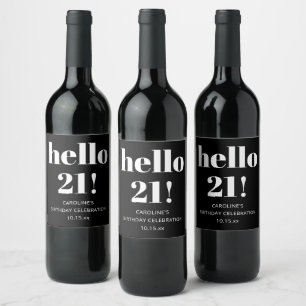 Etiqueta Para Botella De Vino Fiesta de cumpleaños número 21 audaz negra blanca 