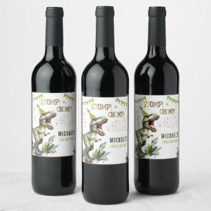 Etiqueta Para Botella De Vino Fiesta de cumpleaños número 3 de Dinosaurio Tres R