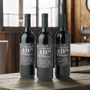 Etiqueta Para Botella De Vino Fiesta de cumpleaños número 40 de mármol