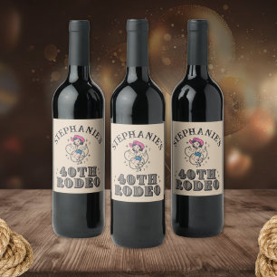 Etiqueta Para Botella De Vino Fiesta de cumpleaños número 40 de vaquera retro vi