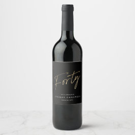 Etiqueta Para Botella De Vino Fiesta de cumpleaños número 40 Minimal Script Blac