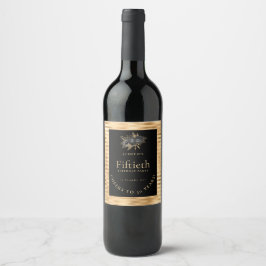 Etiqueta Para Botella De Vino Fiesta de cumpleaños número 50 de Gold Black Flora