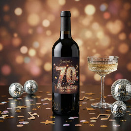 Etiqueta Para Botella De Vino Fiesta de cumpleaños número 70 con música disco y 