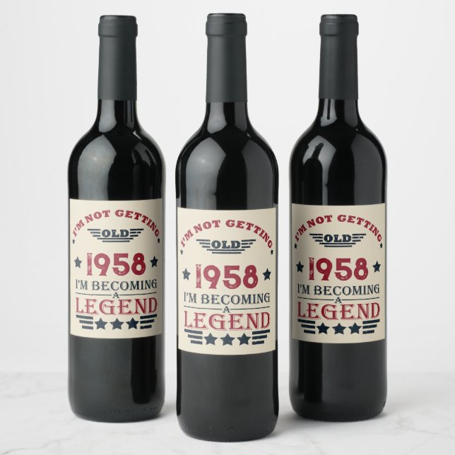Etiqueta Para Botella De Vino Fiesta de cumpleaños personalizada vintage 65 (Botellas)