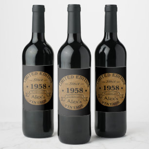 Etiqueta Para Botella De Vino Fiesta de cumpleaños personalizada vintage 65