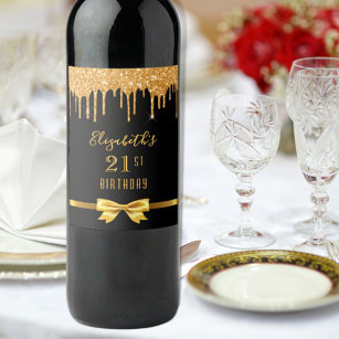 Etiqueta Para Botella De Vino Fiesta de cumpleaños purpurina de oro negro 50 año