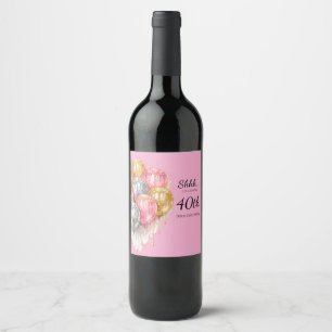 Etiqueta Para Botella De Vino Fiesta de Cumpleaños Sorpresa Rosa Plata y Dorado