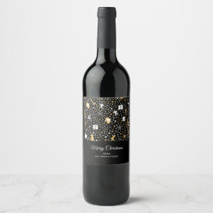 Etiqueta Para Botella De Vino Fiesta de Cute Black Gold Polka Dots Script Navida