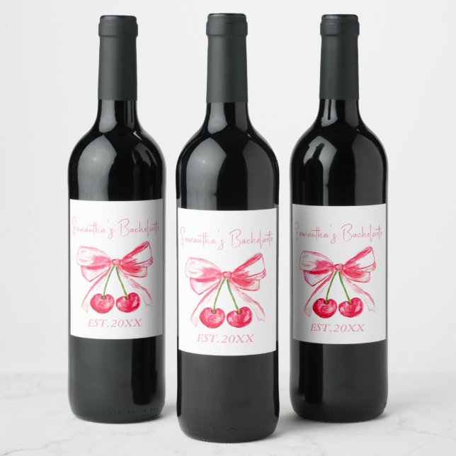 Etiqueta Para Botella De Vino Fiesta de Despedida de Soltera con Lazo Rosa Coque (Botellas)
