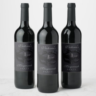 Etiqueta Para Botella De Vino Fiesta de disfraz moderno de plata y negro