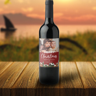 Etiqueta Para Botella De Vino Fiesta de Fotos Familiares Rojo Festivo Navidad
