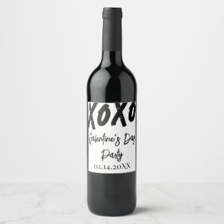 Etiqueta Para Botella De Vino Fiesta de Galentine's Day Chic XOXO en negro y bla