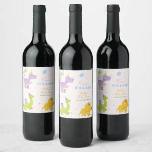 Etiqueta Para Botella De Vino Fiesta de globos de dinosaurios coloridos divertid
