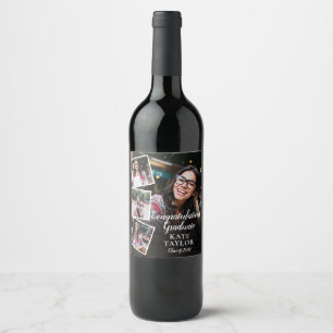 Etiqueta Para Botella De Vino Fiesta de graduación con collage de 4 fotos