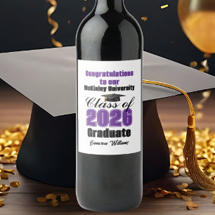 Etiqueta Para Botella De Vino Fiesta de Graduación de la Clase de 2026 de Morado