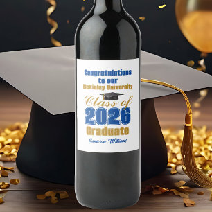 Etiqueta Para Botella De Vino Fiesta de Graduación de la Clase de 2026 en Azul R