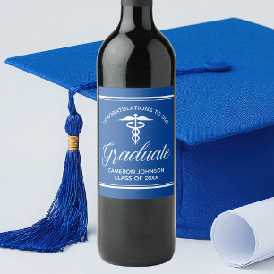 Etiqueta Para Botella De Vino Fiesta de Graduación de la Escuela de Medicina Azu