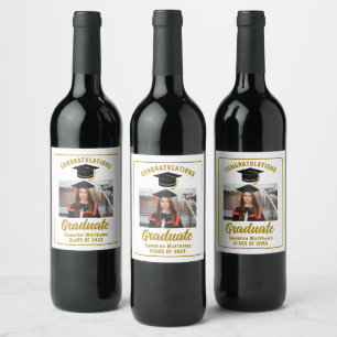 Etiqueta Para Botella De Vino Fiesta de Graduación Elegante de Oro con Foto Pers