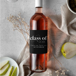 Etiqueta Para Botella De Vino Fiesta de Graduación Minimalista Negra Elegante Mo