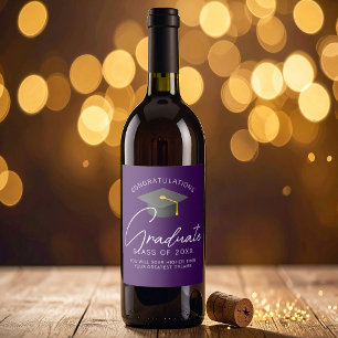 Etiqueta Para Botella De Vino Fiesta de Graduación Personalizada de Color Púrpur