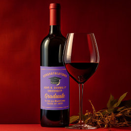 Etiqueta Para Botella De Vino Fiesta de Graduación Personalizada Naranja Púrpura