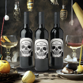 Etiqueta Para Botella De Vino Fiesta de Halloween de cumpleaños de Skeleton pers