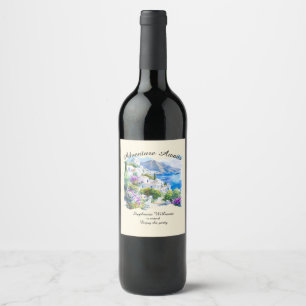 Etiqueta Para Botella De Vino Fiesta de Jubilación Colorful Greece Village Ocean