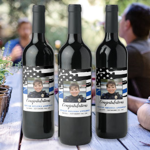 Etiqueta Para Botella De Vino Fiesta de Jubilación de la Policía Foto Línea Azul