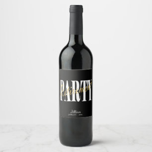 Etiqueta Para Botella De Vino Fiesta de Jubilación de Oro, Negro y Blanco