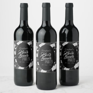 Etiqueta Para Botella De Vino Fiesta De Lanzamiento De Libros En Blanco Y Negro