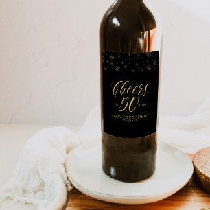 Etiqueta Para Botella De Vino Fiesta de los 50 Años de Oro y Negro