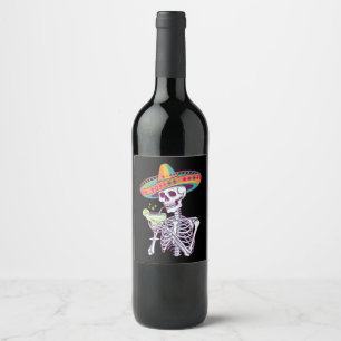 Etiqueta Para Botella De Vino Fiesta de Margarita del Día de Muertos Cinco De Ma